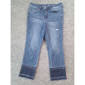 Max Studio Indigo Jeans Womens 14W Cropped Straight Raw Hem Two Tone Denim